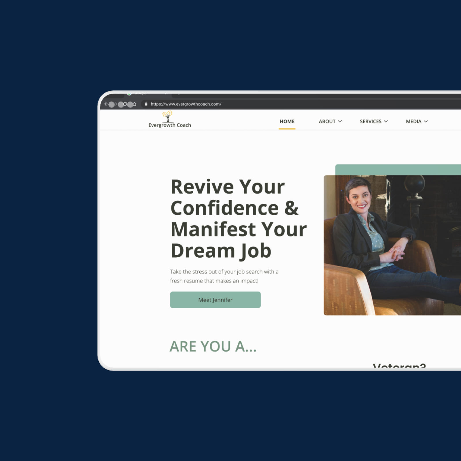 A preview of a website featuring a woman and the title 'Revive your confidence and manifest your dream job.